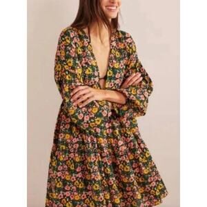 Boden Beach Coverup Dress Floral Size 6 Long Sleeve